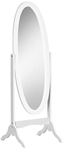 HOMCOM Specchio da Terra di Design, Specchio a Figura Intera con Inclinazione Regolabile, Autoportante, Cornice Ovale e Piedini in Legno, 147x46 cm, Bianco