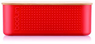 Bodum 11740-04 Bistro Brotdose, klein, Deckel aus Bambus, 19 cm x 29 cm x 11 cm, Rot