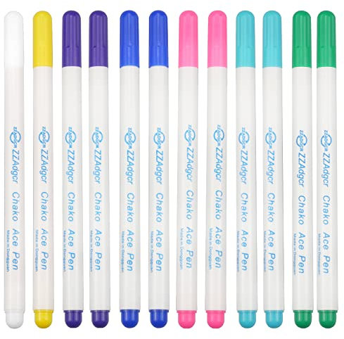 inodiref 12 Stück Stoff Markierstifte Wasserlöslicher Stift für Verschwindende Tinte Stoff Filzstift zum Quilten Schneiderei Nähen Markieren Tracing (7 Farben)
