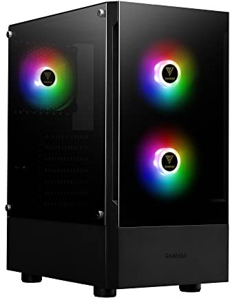 GAMDIAS ATX Mid-Tower Gaming-PC-Gehäuse, Enthält 3 x 120 mm ARGB-Lüfter, High Airflow Mesh Front, Gehärtetes Glas-Seitenteil, PSU-Abdeckung, Schwarz