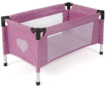 Bayer Chic 2000 - Reisebett für Baby-Puppen bis 48 cm, Puppenbett, Puppenreisebett, Puppenmöbel, Puppenzubehör, Jeans pink