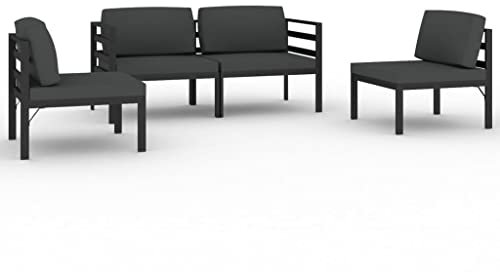 vidaXL Gartenmöbel 4-TLG. mit Kissen Ecksofa Mittelsofa Sitzgruppe Sofa Lounge Garten Garnitur Gartenset Gartensofa Aluminium Anthrazit
