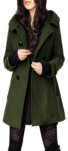 Tanming Women's Hooded Wool Blend Coat Mid Long Peacoats(Armygreen-XL)