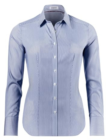 Vincenzo Boretti Blusa, Modern-Fit/Taglio Abbastanza Aderente, Colletto della Camicia, a Righe - Facile da Stirare Blu Scuro/Bianco 40