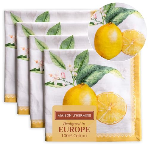 Maison d'Hermine Stoffservietten 100% Baumwolle (45 cm x 45cm, 4er-Set) | Wiederverwendbar, quadratisch, waschbar, ideal für Dinnerpartys, Hochzeiten und Frühjahr Sommer - Limoncello