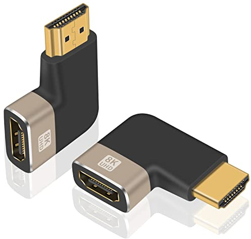 Duttek Adaptador HDMI 8K-2 Pack,Adaptador de ángulo Izquierdo HDMI Macho a Hembra Extensión, Conector HDMI 2.1 Compatible con 8K@60Hz,4K@120Hz,HDR, Dolby, eARC, HDCP2.3 para Laptop,PC,Monitor,Roku TV