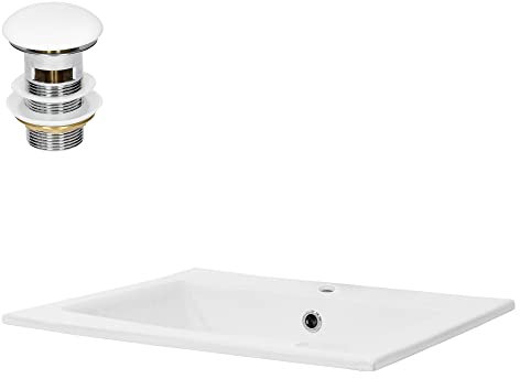 ML-Design Waschbecken Keramik Weiß 52,5x21x45 cm Eckig inkl. Ablaufgarnitur, Einbauwaschbecken mit Überlauf, Aufsatzwaschbecken Einbauwaschtisch Waschschale Waschplatz Handwaschbecken, für Badezimmer