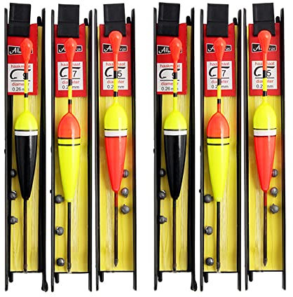 Hezhou 6 Stück Fishing Posen Set Angelposen Angeln Schwimmt Set Mit Senkblei, Angelschnur und Haken (5#, 7#, 9#) für Friedfische, Forellen, Aal, Zander ideal für See, Fluss, Bach und Teich