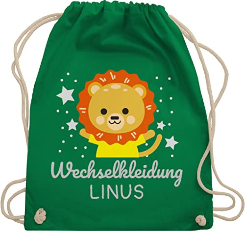 Turnbeutel Rucksack - Kita Beutel Wechselsachen Jungen - Wechselkleidung Löwe - Unisize - Grün - kinderturnbeutel wechselbeutel personalisierte löwen stoffbeutel kindergartenbeutel