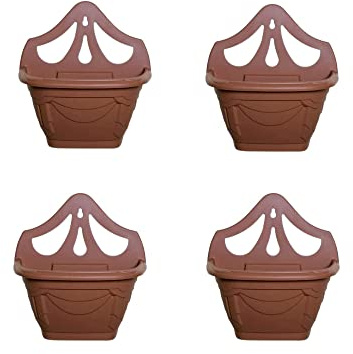 PHG Stylish Wall Flower Planters | Elegant Outdoor Plastic Planters | Unique Balcony Garden Planters | Garden Wall Planters | Half Barrel Wall Pots | Flower Basket (Pack of 4, Terracotta)