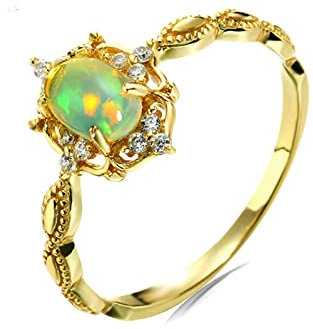 Daesar Frauen Ringe 585 Gold, Trauringe Blume mit Oval Opal Verlobungsringe Hochzeit Ring Damen Nickelfrei Gr.52 (16.6)