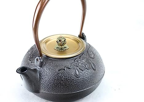 Teiera Bollitore in stile giapponese 1000ML Teiera in ghisa Teiere Mestiere di ferro Teiera da parete interna in ferro originale Teiera doppia in rame non patinata Teiera Bollitore per tè Teiere