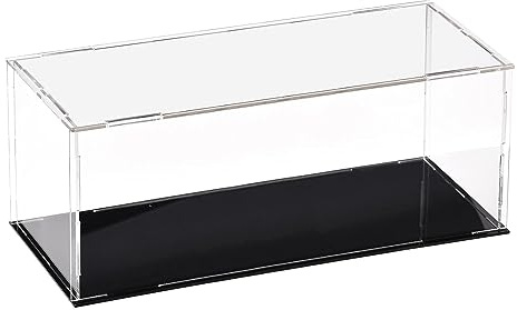 TA-VIGOR Acrylic Clear Display Case, 25 x 10 x 10cm Assemble Countertop Box Cube Organizer Stand Dustproof Protection Showcase with Black Base for Action Figures Toys Collectibles Home Storage