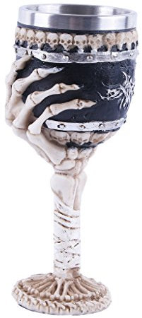Luzhengyang Weinkelch, Gothic-Totenkopf, Kunstharz, Edelstahl, zum Basteln, Bar, Kneipe, 18,5 x 7 x 7 cm, #1