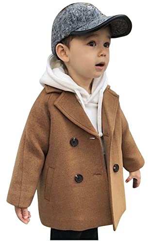 Neve Neonato Cappotto per ragazzi con tacche Giacca con colletto per ragazze Cappotto per bambini in lana con doppio elegante Cappotto per bambini scozzese per bambini Pile (Khaki, 12-18 Months)
