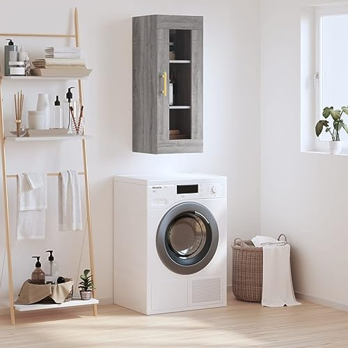 Higsose Aparador Armarios Dormitorio Puertas Correderas Zapatero Giratorio Escobero Keter Estanteria con Puertas Wardrobe 34,5x34x90cm Gris Sonoma Madera Contrachapada Vidrio