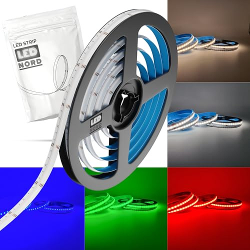 COB Light Strip mit 840 Chips/m, RGB CCT Farbwechsel, Warmweiß und Kaltweiß (3000-6000K) 18 W/m, 5m Länge, alle 5 cm teilbar