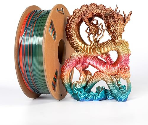 Seiden Filament PLA Regenbogen Mehrfarbig Glänzendes 3D Drucker Filament, schneller Farbwechsel, Farbwechsel 1,75mm 1kg Starke Bindung und Überhangleistung Kompatibel mit den Meisten 3D Druckern