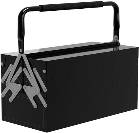DURHAND Metal Tool Box 3 Tier 5 Tray Professional Portable Storage Cabinet Workshop Cantilever Toolbox with Carry Handle, 45cmx20cmx34.5cm, Black