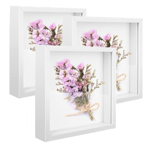 JMIATRY 3 Stück 20x20 cm Bilderrahmen zum Befüllen, 3D Bilderrahmen zum Befüllen, 3D Bilderrahme für Objekte, Blumen, Hochzeitsgeschenk oder Erinnerungsstücke