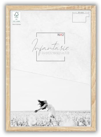 Infantasie 'N°2' Bilderrahmen 51x61 handgefertigt nach Maß | Eiche Sonoma | MDF Holz-Design Collage Rahmen inkl. Kunstglas und Metall Aufhänger (Querformat & Hochformat)