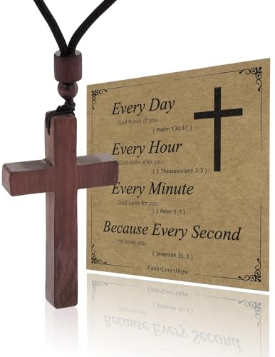 MILAKOO Pendentif Croix en Bois Naturel Collier pour Hommes Femmes RéTroviseur de Voiture Charms Pendentif Cadeau Religieux