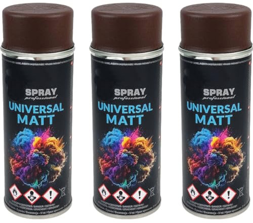 VE-INDUSTRIES Lackspray nach RAL 3er Sparpack Spraydose 400ml Buntlack für Holz, Metall (8017 Schokoladenbraun Matt)