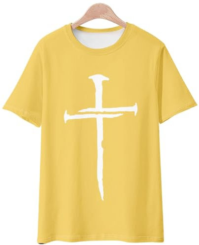 Yowablo T-Shirt Herren Herren Sommer Casual Print T-Shirt Bluse Rundhals Tops (1-Yellow, XL)