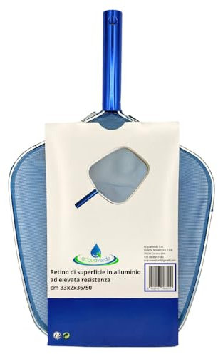 acquaverde | Retino di Superficie per la Raccolta di Foglie, Insetti e Detriti dalla linea di Galleggiamento della Piscina, in Alluminio ad Elevata Resistenza, Blu - cm. 33x2x36/50
