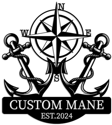 Custom Anchor Metal Wall Art,Personalized GPS Anchor Compass Metal Wall Art,Personalized Nautical Name Sign,Boating Anchor Metal Sign, Anchor Name Sign, Anchor Wall Hanging Decor, Anchor Gifts