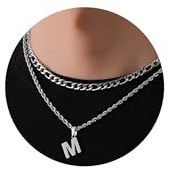Rajputana Collar de capas con iniciales A-Z con letras, collar para jóvenes, en acero inoxidable, collar con letra 18+20, collar ro, joyas de regalo para novio, hombres y mujeres, letter M, Acero