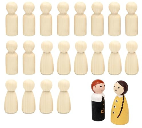 Brileze 20 Pcs Wooden People Blanks 65mm Peg Dolls Unfinished Dowell Craft Angels Female Male Tree People Figures for DIY Art Decoration Painting Wedding Party
