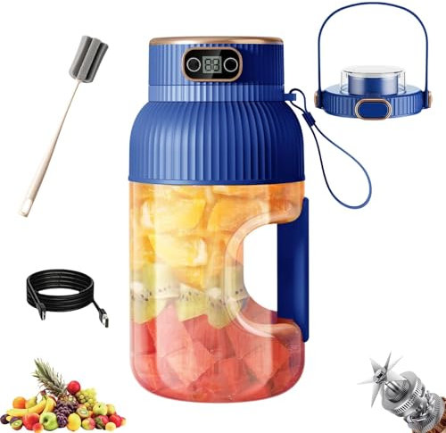Large Capacity Ovidian Juicer Cup, Multifunctional Portable Juicer Cup with Digital Display, Fruit Mixers Juicers Electric Juicer, Wireless Portable Blender Rechargeable for Shakes and Smoothies(Blue)