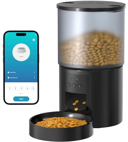 Distributore Automatico Cibo Gatti Cani WiFi: Dosatore Crocchette per Animali Domestici con 10S Registrazione - Mangiatoia Automatica per Cibo Distributore Crocchette Gatto Timer Nero 4L