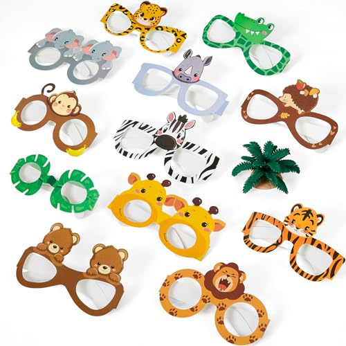 Toyssa Tiere Partybrillen Party Mitgebsel Kindergeburtstag, Dschungel Papier Party Brille Lustige Brillen Kindergeburtstag Gastgeschenke Give Aways Kindergeburtstag für Kinder Jungen Mädchen