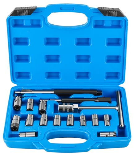 DASBET Kit de nettoyage professionnel pour siège d'injecteur diesel 17 pièces - Outil de coupe de siège d'injecteur diesel - Kit de nettoyage universel pour injecteur de carburant - Pour enlever les