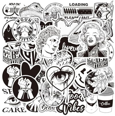100 Black and White Stickers, Retro Art Graffiti Stickers, DIY Suitcase Water Cup Skateboard Decorative Stickers, Creative Character Stickers, Funny Stickers.
