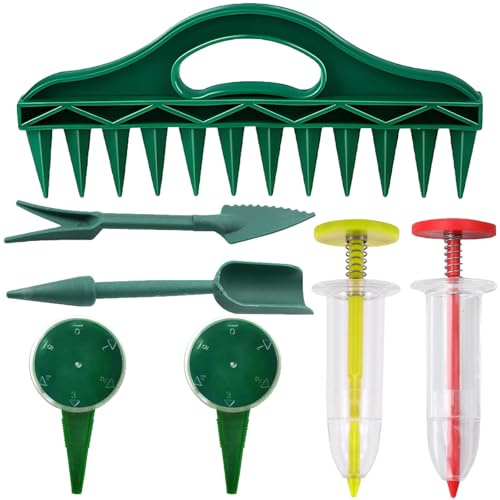 MOAZIFI 7er Set Pikierstab und Pflanzhilfe - Aussaathilfe mit Verstellbarer Sämaschine, Einpflanzhilfe für Gartenbau Gemüseanzucht für Gartenbau-Aussaat, Bodenlockern und Bewässern