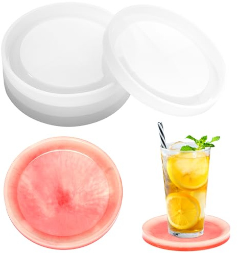 Luxeu Silikonformen Gießformen, 4 Stück Silikonform Untersetzer Rund, Epoxidharz Formen, Gießformen Silikon für Untersetzer, Teetablett, Kunsthandwerk, Resin Zubehör