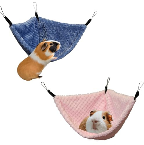 GOMICRAFT Pack of 2 Hanging Corner Hammock with Hooks for Rats, Squirrels, Sugar Gliders, Guinea Pigs, Hamsters and Other Small Animals. Perfect for Pet Critter Cages. Blue+Pink Small