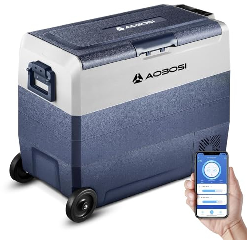AAOBOSI Glaciere a Compression 60l, Glaciere Electrique Double Zone APP, 12 V/24 V et 100-240 V Frigo Camping, -20 ℃ à 20 ℃, pour Voiture, Camion, Bateau, Camping, Car, Caravanes,Voyageant,Maison