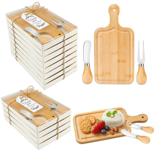 Premios de 3 piezas para baby shower (12 juegos) para adultos ganadores del juego, premios de despedida de soltera para invitados, juego de regalo de tabla de queso con tabla de embutidos, cuchillos