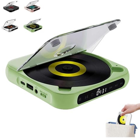 Portable CD Player with Bluetooth 5.3, Personal CD Player for Home, Rechargeable Small CD Player, Hi-Fi Sound, Support CD/AUX/USB, Compact & Lightweight for Travel, Home, Car
