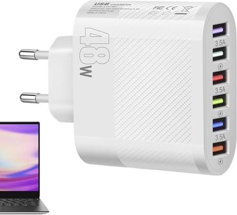 Cargador USB - Adaptador De Bloque De Cargador De Pared para Computadora Portátil C De 48 W Y 6 Puertos USB | Estación De Carga De Escritorio, Adaptador De Corriente De Carga Rápida 3.5A para Tabl