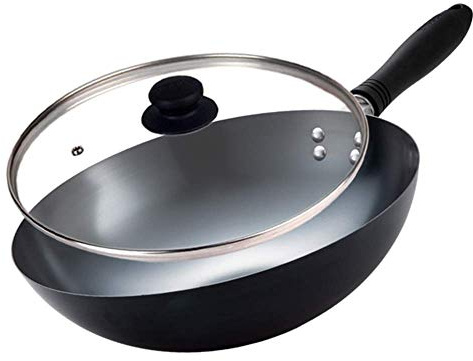 GUHPZA Wok, Padella, Padella Antiaderente Professionale Ossidante con Coperchio, Padella di Medie Dimensioni per Carne, Cottura di Frittelle, con Coperchio in Vetro Te