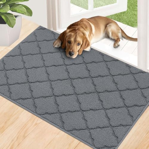 Timogift Schmutzfangmatte Innen 50 x 80 cm, rutschfeste Maschinenwaschbare Fußmatte, Eingangstürmatte mit Wasserabsorbierenden, Fussmatte für Hund, Eingang, Haustür, Grau