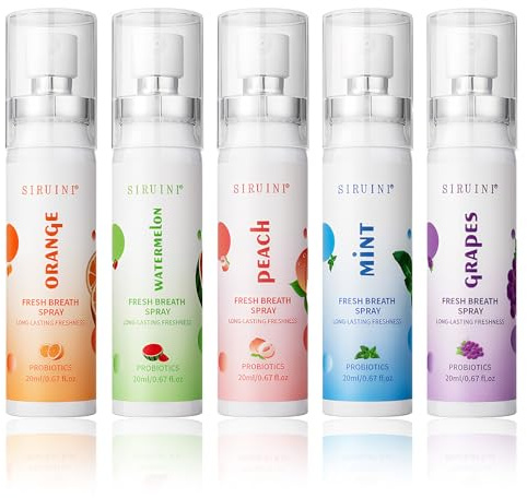 5 piezas Spray Para El Aliento Bucal Espray, Spray Cuidado Bucal Refrescante Aliento,Ambientador Bucal en Spray, Spray de Aliento para el mal Aliento, Sabor a Fruta Espray Bucal (Color-B)