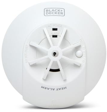 BLACK+DECKER - Mains Interlinked Kitchen Heat Alarm with Battery Backup | Interlinked Heat Detector For Home, Kitchen and Garage. FAST FIX Easy Installation Base, white with Test Button