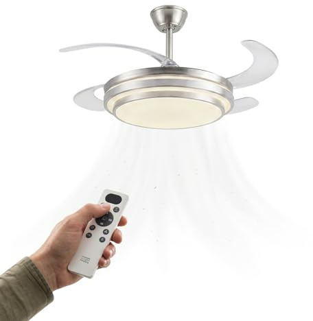 Avilia - Ventilatore da Soffitto con Pale Retrattili - Diametro 106 cm in Ferro/ABS - LED 72W Dimmerabile 3 Tonalità di Luce Integrata Calda Naturale e Fredda - 6 Velocità, Telecomando e Timer 2h