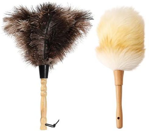2 Stück Staubwedel Straußenfedern, Staubwedel Set Schwarz Und Weiß, Hochwertige Staubwedel Für Die Effektive Reinigung, 32 cm Länge
